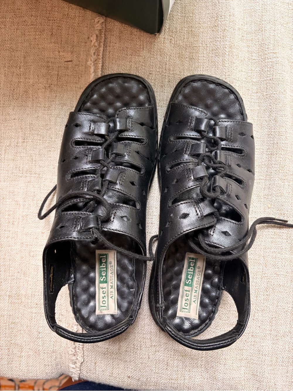 Josef Seibel Black Leather Lace-Up Slingback Sandals
